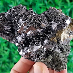 Beautiful Lustrous Sphalerite with Galena,Chalcopyite,Quartz and Chlorite from Borieva mine,Madan,Bulgaria,Mineral Specimen,Black Crystal