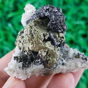 Chalcopyite with Sphalerite on Quartz from Bulgaria, Crystal, Mineral, Specimen, Cluster, Stone, Rocks,Minerals and Crystals, Chalcopyite