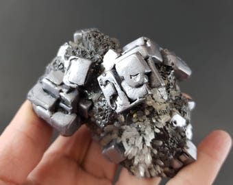 Galena esquelética con cuarzo y esfalrita de la mina 9 de septiembre, yacimiento de Madan, Óblast de Smolyan, Montañas Ródope, minerales de Bulgaria
