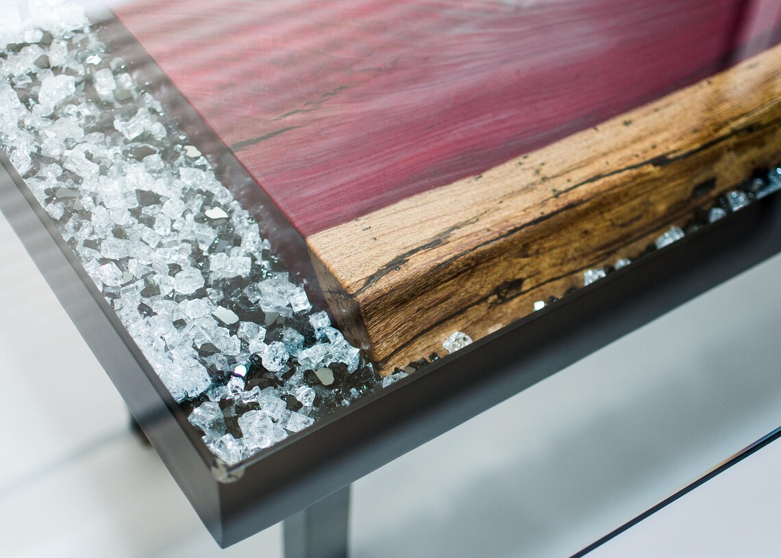 Rare Purple Heartwood Live Edge Slab Shadowbox Dining Table Etsy