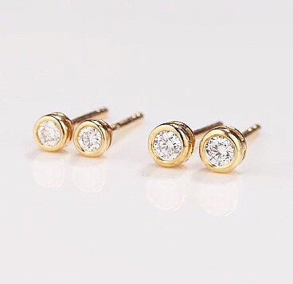 18k Gold Real Diamond Studs Round Diamond Studs Solid Gold Etsy