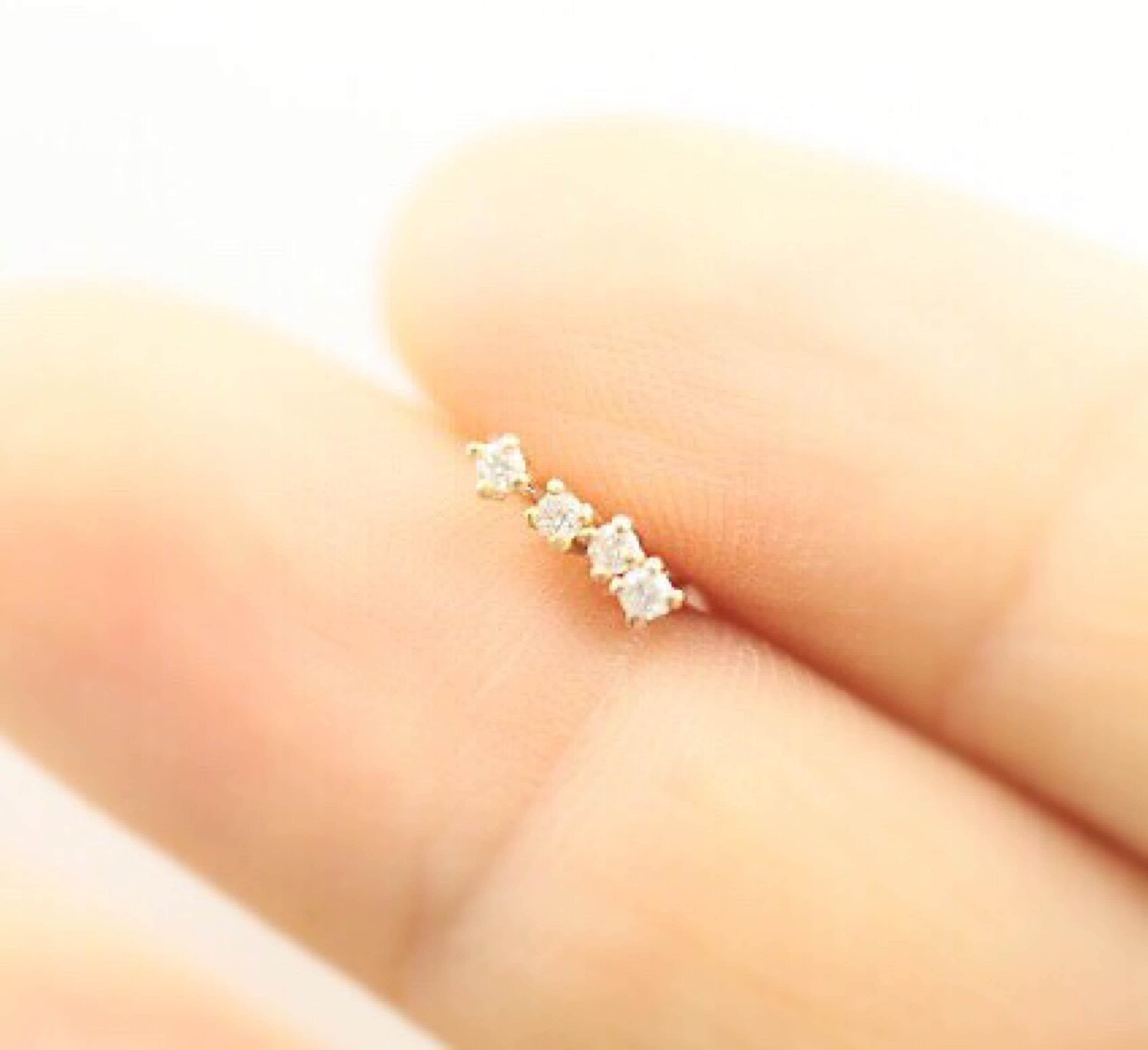 18K Gold Real Diamond Studs Round Diamond Studs Solid Gold Etsy