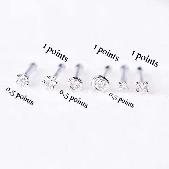18k Solid Gold Studs 0 01 Ct Micro Diamond Studs Solid Etsy