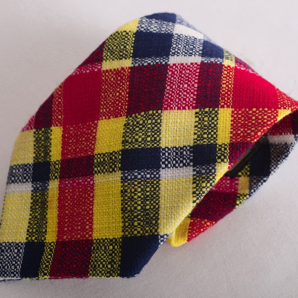 Vintage 70er Krawatte - in kräftigen Farben kariert - Blau-Gelb-Rot-Weiß