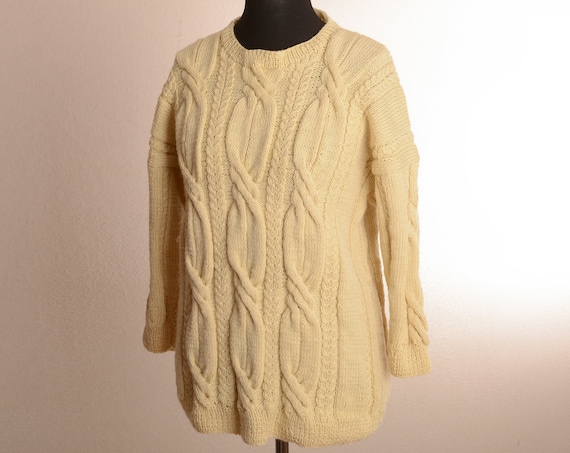 Vintage Thick Chunky Cable Knit Sweater - Hand Kni