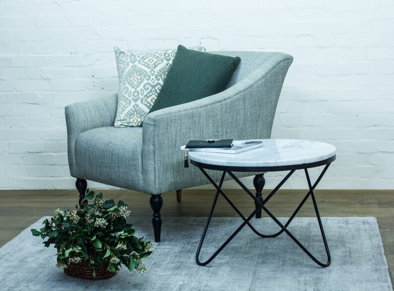 Sale Round White Marble Coffee Table Parabola Genuine Italian Carrara Marble On Black Metal Legs