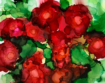Original Floral Abstract Painting, Alcohol Ink on Yupo Paper