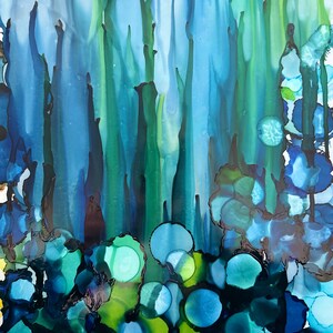 Original Ink Painting, Ink Art, Abstract Painting, Abstract Art, 11x14, Blues and Greens, abstract ink art, original wall art, wall decor