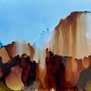 Mini Landscape Series, Desert Sunrise, Original Ink Art, Original Landscape, abstract landscape, abstract wall art, desert painting