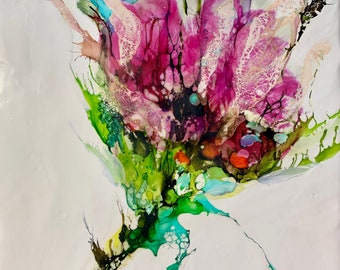 Wild Chroma II, Alcohol Ink, Artist Signed, Archival, Print, on Somerset Velvet Watercolor Paper, Giclee, Botanical, Floral, Pink, Modern