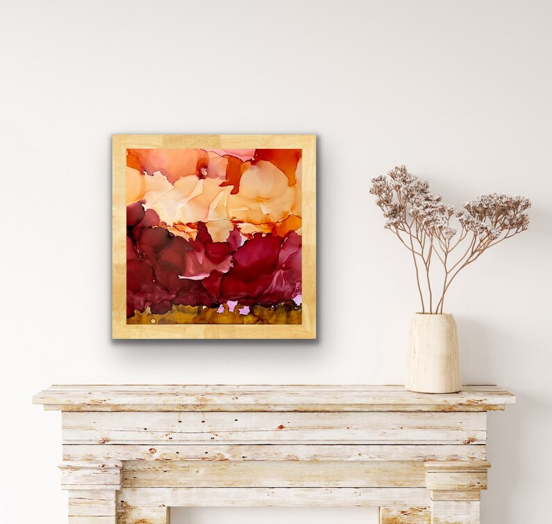 Sunset Abstract Wall Art Original Alcohol Ink Orange Etsy