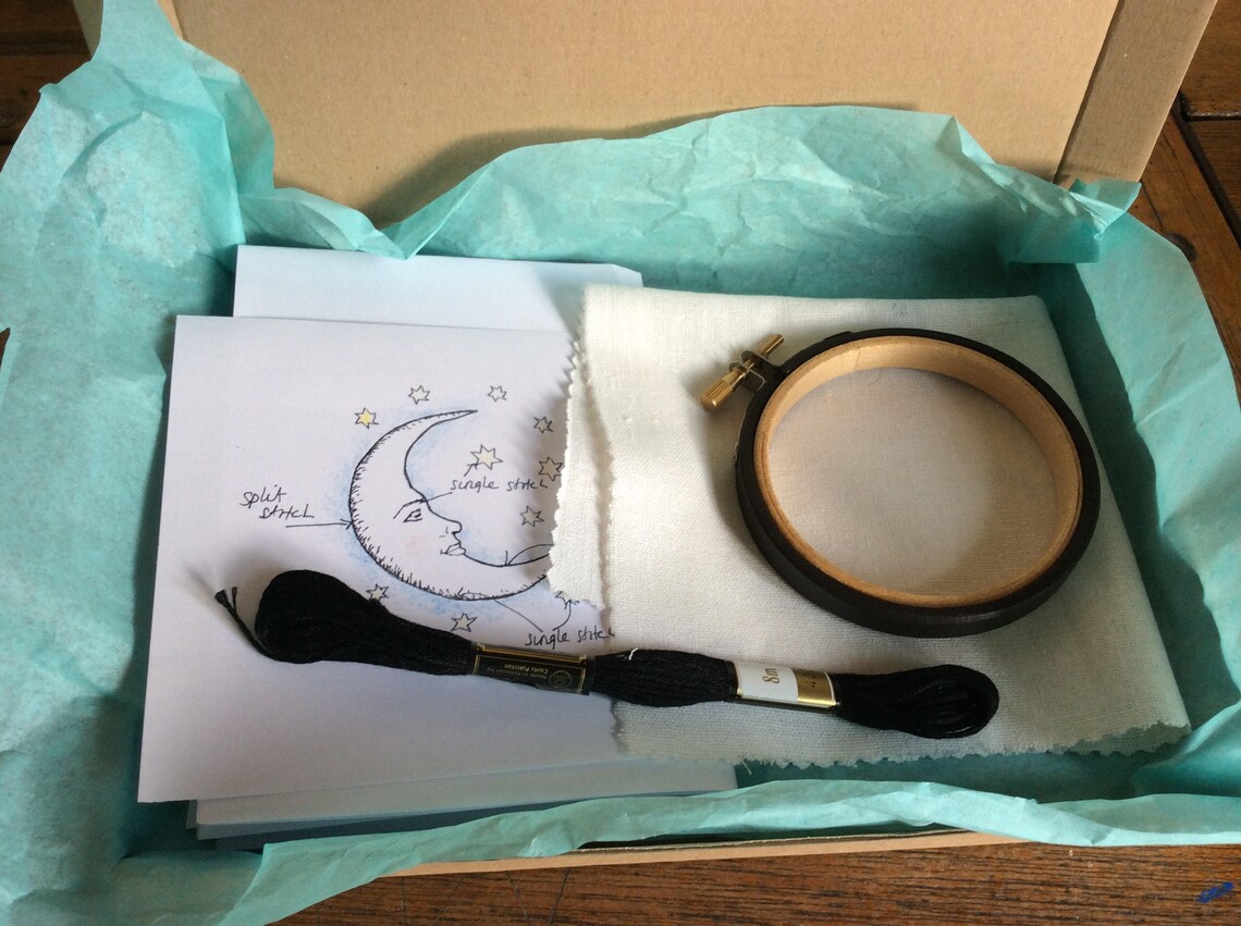 Crescent Moon and Stars Embroidery Kit - Etsy