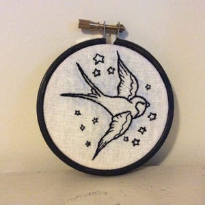 Swallow and stars embroidery kit