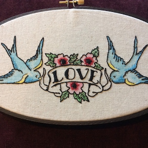 Swallows and flowers embroidery kit