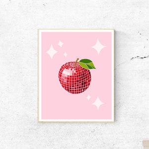 Apple Disco.Modny nadruk. Retro Bar Cart Decor.Trendy Pop Art Digital Download. Kolorowa dekoracja ścienna.