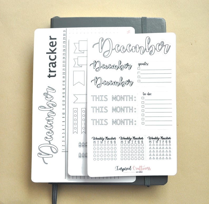 Bullet journal, December kit, bujo stickers, planning stickers, planner tracker, bujo trackers, bujo monthly layout image 1