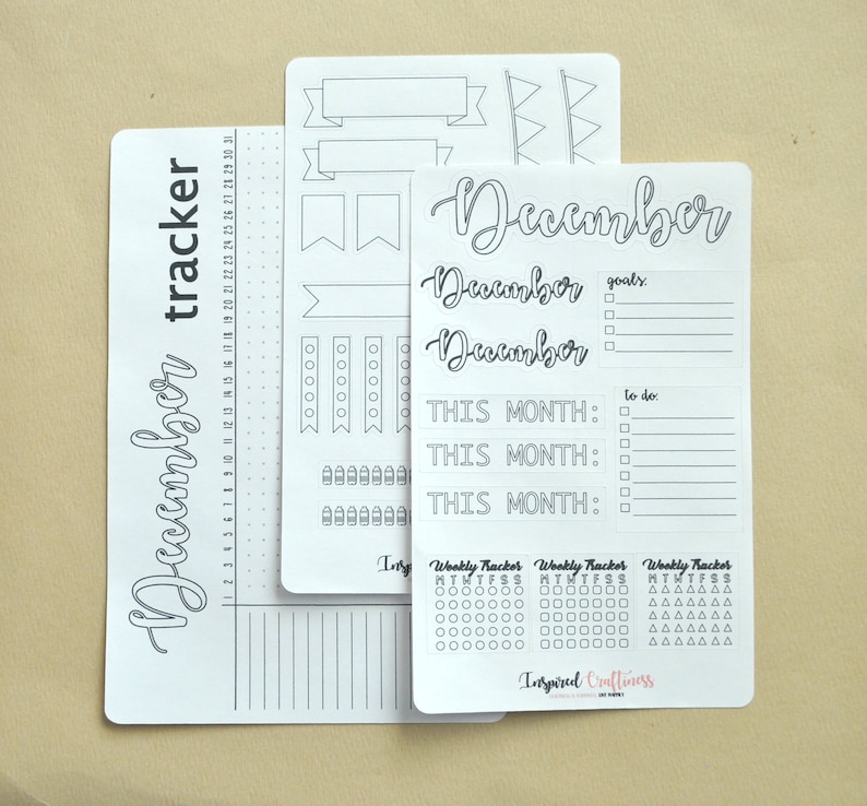 Bullet journal, December kit, bujo stickers, planning stickers, planner tracker, bujo trackers, bujo monthly layout image 7