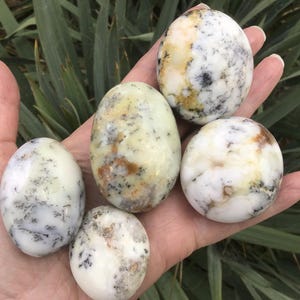 DENDRITIC PINK OPAL Crystal Palm Stone - Pocket Reiki Healing Stones