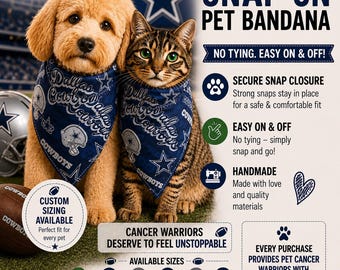 Dallas Cowboys Snap-On Pet Bandana, Handmade NFL Football Dog Scarf (Custom Sizing)