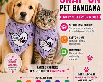 Purple Pet Cancer Awareness Bandana: Snap-On Pet Scarf, Dog Bandana Cat Bandana