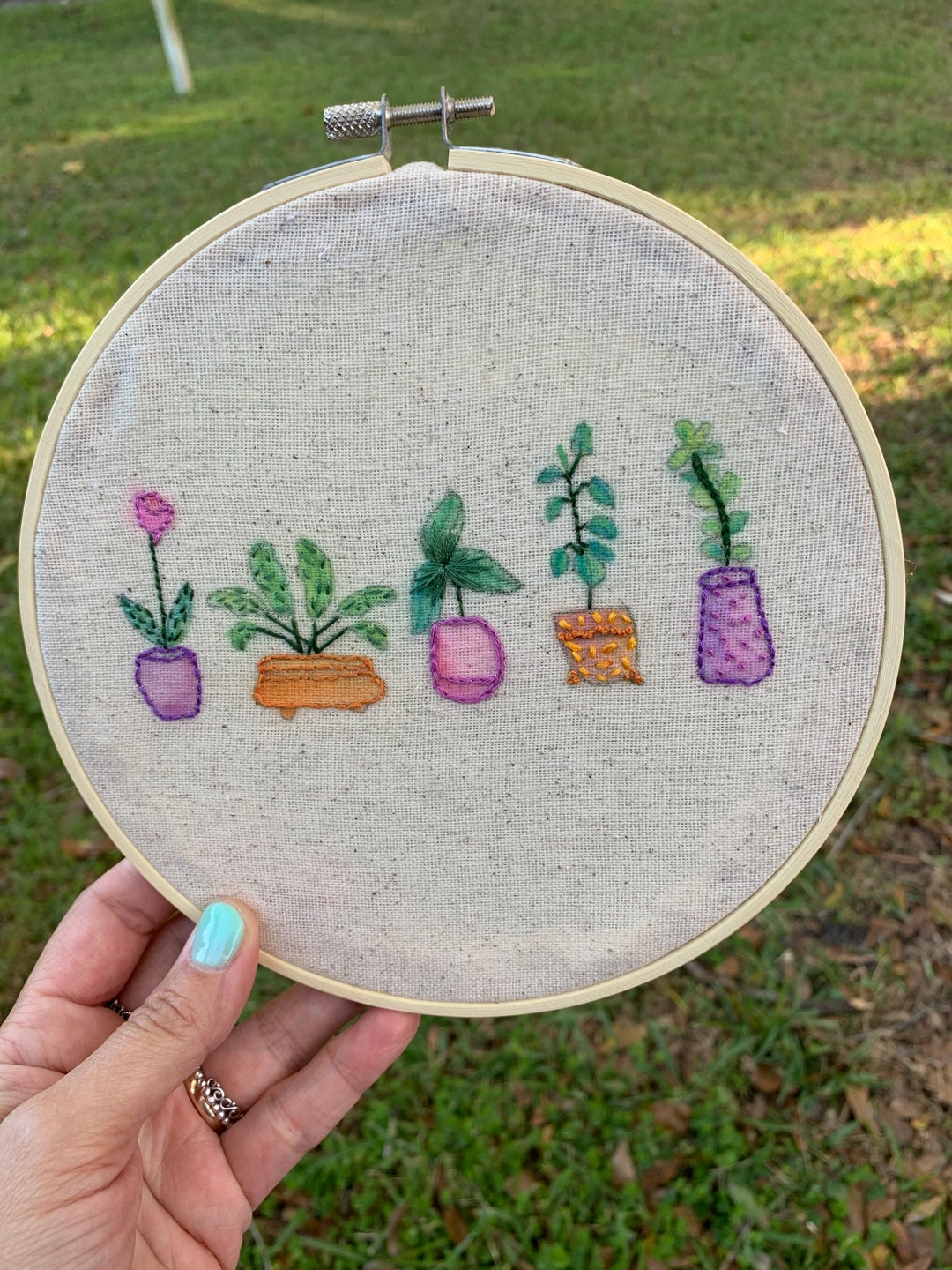 Watercolor Embroidery Plants Wall Decor Etsy