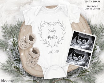 Customizable Winter digital pregnancy announcement for social media holiday baby announcement Christmas Facebook instagram