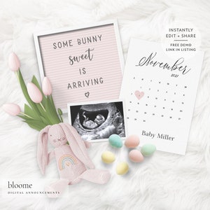 Edit instantly! It's a girl EASTER letter board customizable digital pregnancy announcement for social media baby announcement instagram