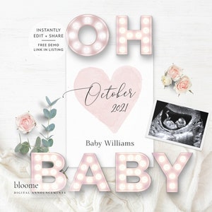 edit instantly! IT'S A GIRL customizable digital pregnancy announcement for social media custom baby announcement gender reveal instagram