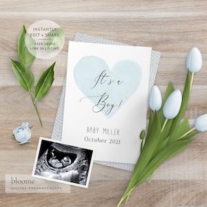 Edit instantly! Spring It's a boy customizable digital pregnancy announcement gender reveal for social media baby announcement EASTER