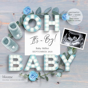 EDIT INSTANTLY! It&#39;s a boy Custom digital pregnancy announcement for social media baby announcement gender reveal instagram oh baby