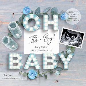 EDIT INSTANTLY! It's a boy Custom digital pregnancy announcement for social media baby announcement gender reveal instagram oh baby