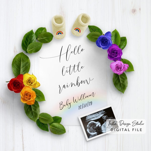 RAINBOW BABY PERSONALIZED digital pregnancy announcement for social media / custom baby announcement / gender reveal instagram facebook