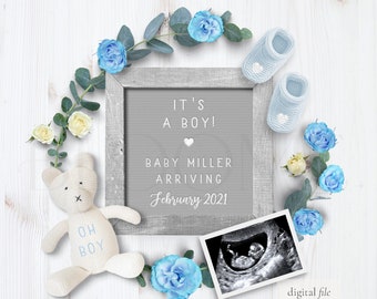 It's a Boy! Custom letter board style digital pregnancy announcement for social media custom baby announcement gender reveal instagram