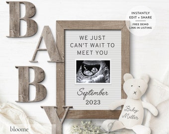 Edit yourself!  Letter board digital pregnancy announcement for social media baby announcement reveal instagram we cant wait to meet you