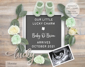 Edit yourself!  St. Patrick's day digital pregnancy announcement for social media baby announcement instagram Irish st Pattys instant edit