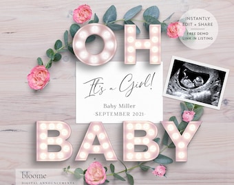 EDIT INSTANTLY! It's a girl Custom digital pregnancy announcement for social media baby announcement gender reveal instagram oh baby