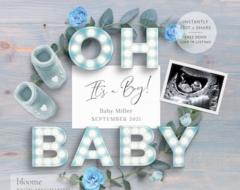 EDIT INSTANTLY! It's a boy Custom digital pregnancy announcement for social media baby announcement gender reveal instagram oh baby