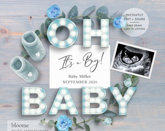 EDIT INSTANTLY! It's a boy Custom digital pregnancy announcement for social media baby announcement gender reveal instagram oh baby