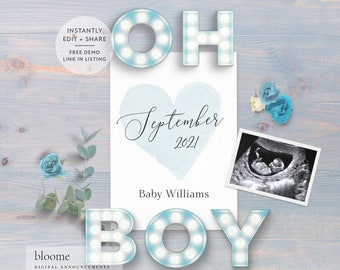 edit instantly! IT'S A BOY customizable digital pregnancy announcement for social media custom baby announcement gender reveal instagram