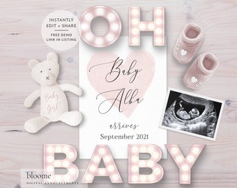 edit instantly! IT'S A GIRL customizable digital pregnancy announcement for social media custom baby announcement gender reveal instagram