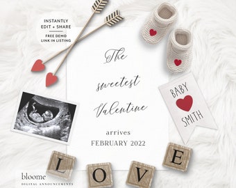 Edit Instantly!  Valentine's day digital pregnancy announcement for social media baby announcement V DAY instagram Facebook download