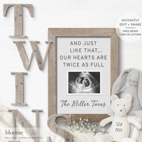 Editable Twin Pregnancy Announcement for Social Media Twin Etsy