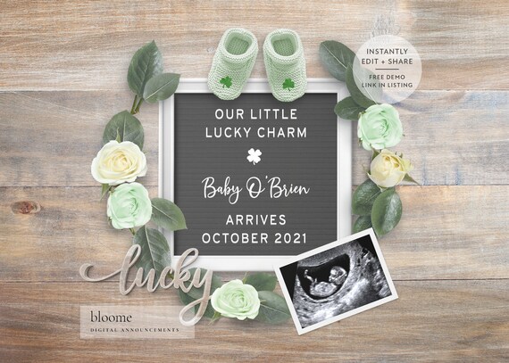 Lucky Baby Announcement Instagram Editable Twins Baby Announcement St Patricks day Twins Pregnancy Announcement Digital for Social Media