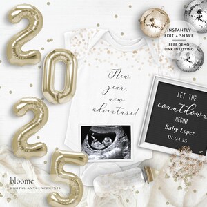 Edit Instantly! New Years Eve digital pregnancy announcement for social media custom baby announcement Instagram nye 2025