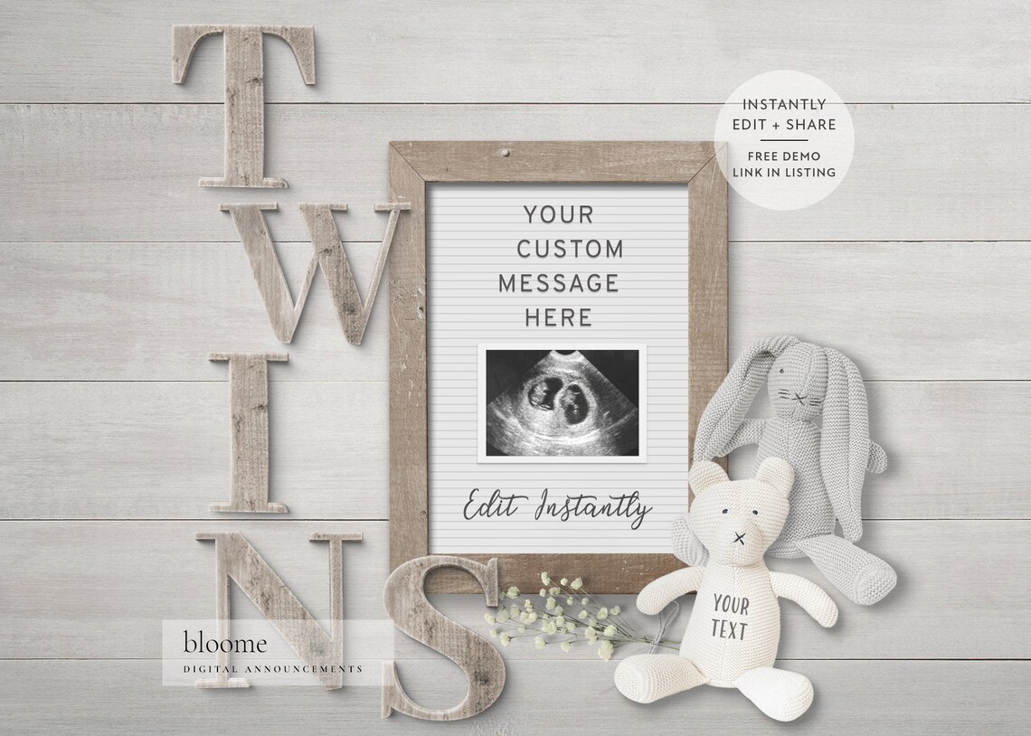 Editable TWINS Letter Board Digital Pregnancy Announcement for Etsy