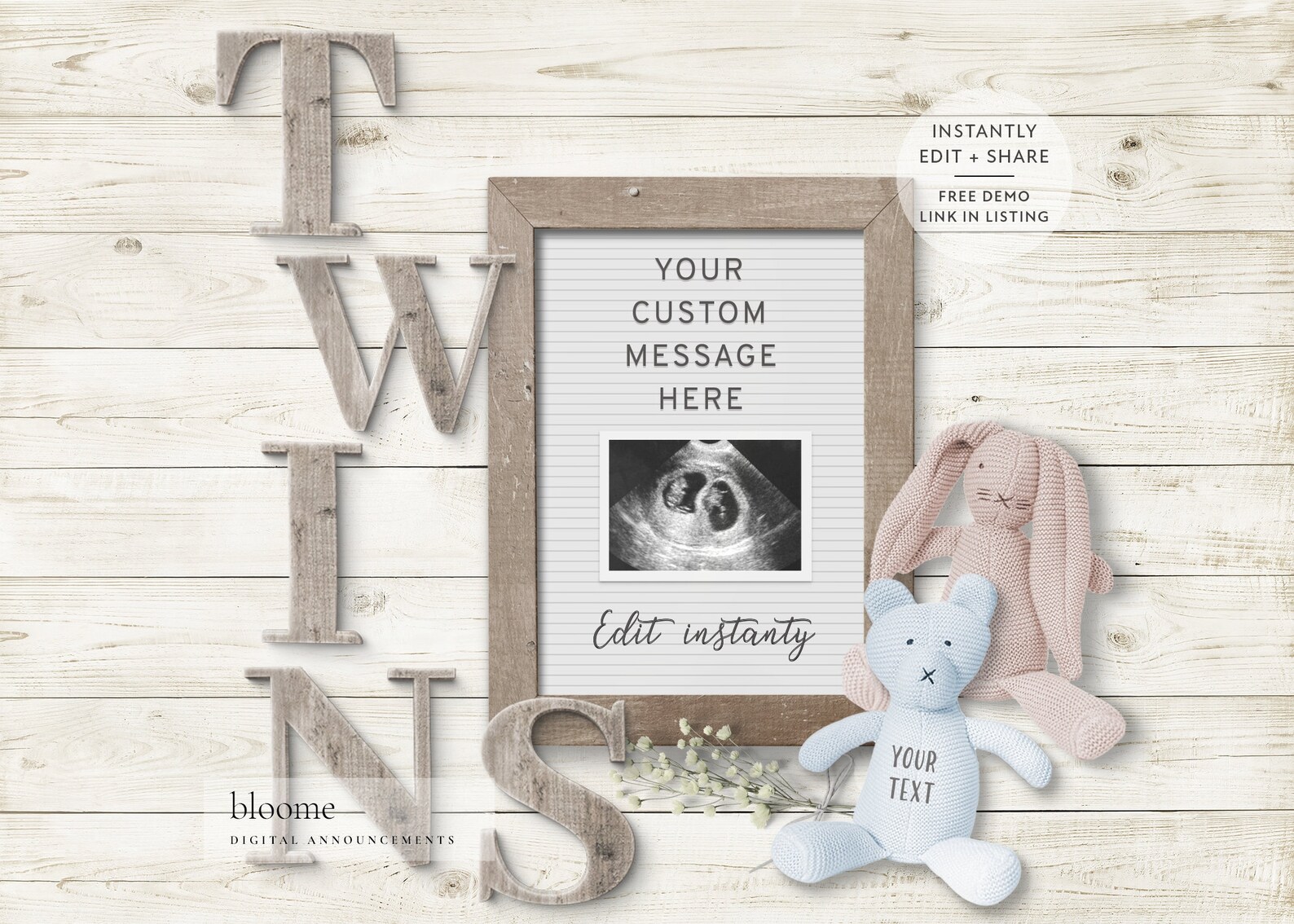 Editable TWIN gender reveal Letter board digital pregnancy Etsy