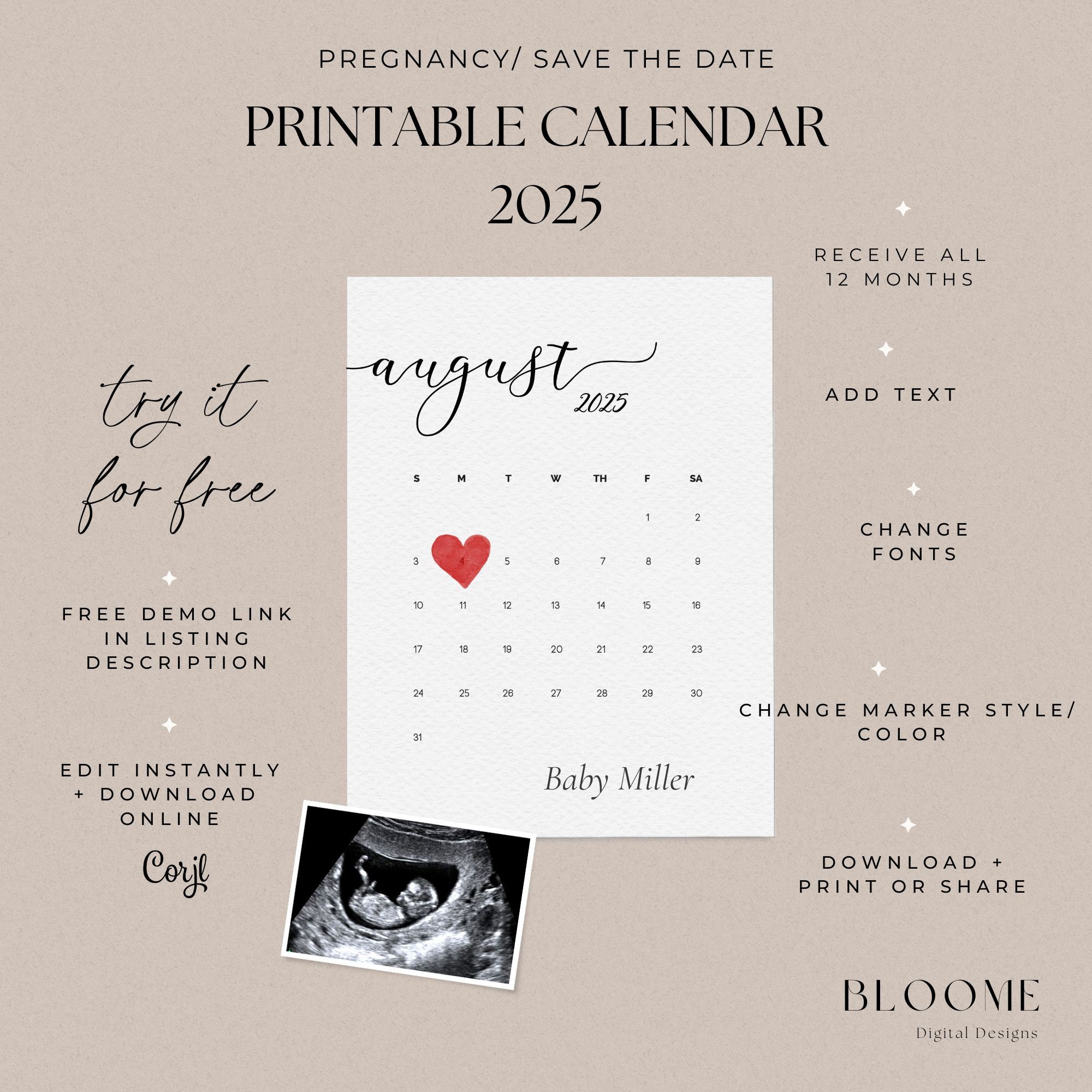 2025 Editable Calendar Instant Download Pregnancy Announcement Calendar Save the Date Calendar - Etsy 2025-editable-calendar-instant-download-pregnancy-announcement-calendar-save-the-date-calendar-etsy