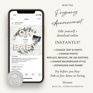 EDIT INSTANTLY Oh baby Custom digital pregnancy announcement for social media baby announcement gender reveal instagram marquee light image 2