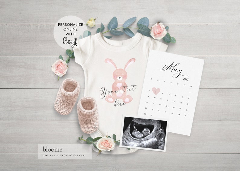 Its a girl Easter customized digital pregnancy announcement for social media baby announcement instagram bunny onesie spring Edit Instantly