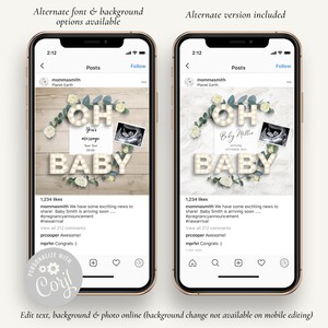 EDIT INSTANTLY Oh baby Custom digital pregnancy announcement for social media baby announcement gender reveal instagram marquee light image 4
